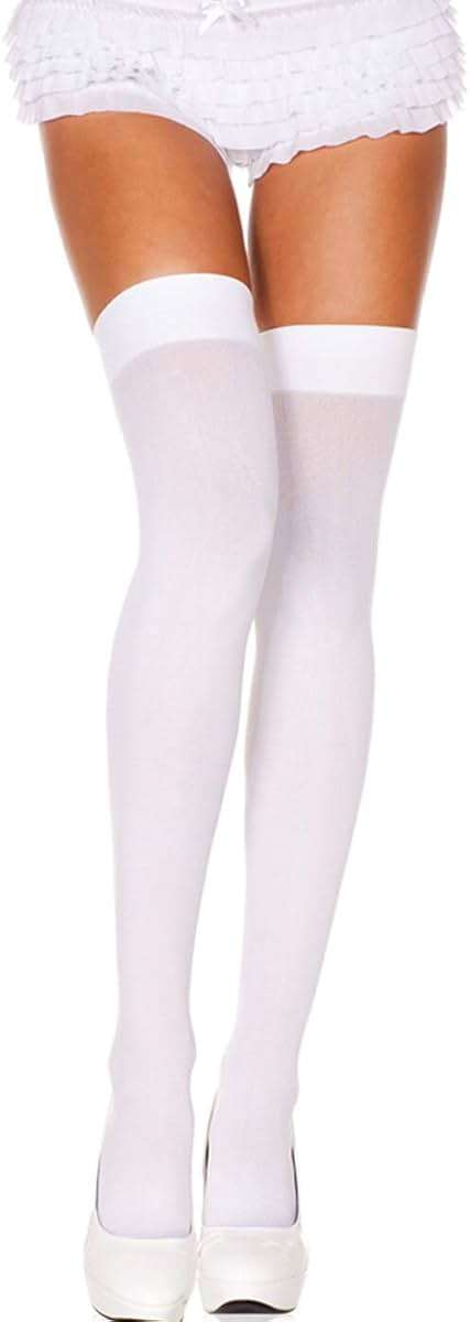 Std Size Women (Up to 5'10", 175 lbs) White Opaque Thigh High Stockings - Image 1