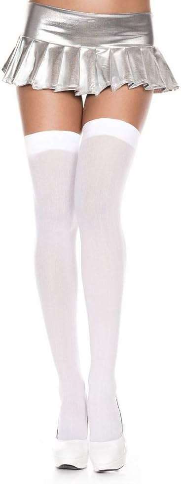 Std Size Women (Up to 5'10", 175 lbs) White Opaque Thigh High Stockings - Image 2