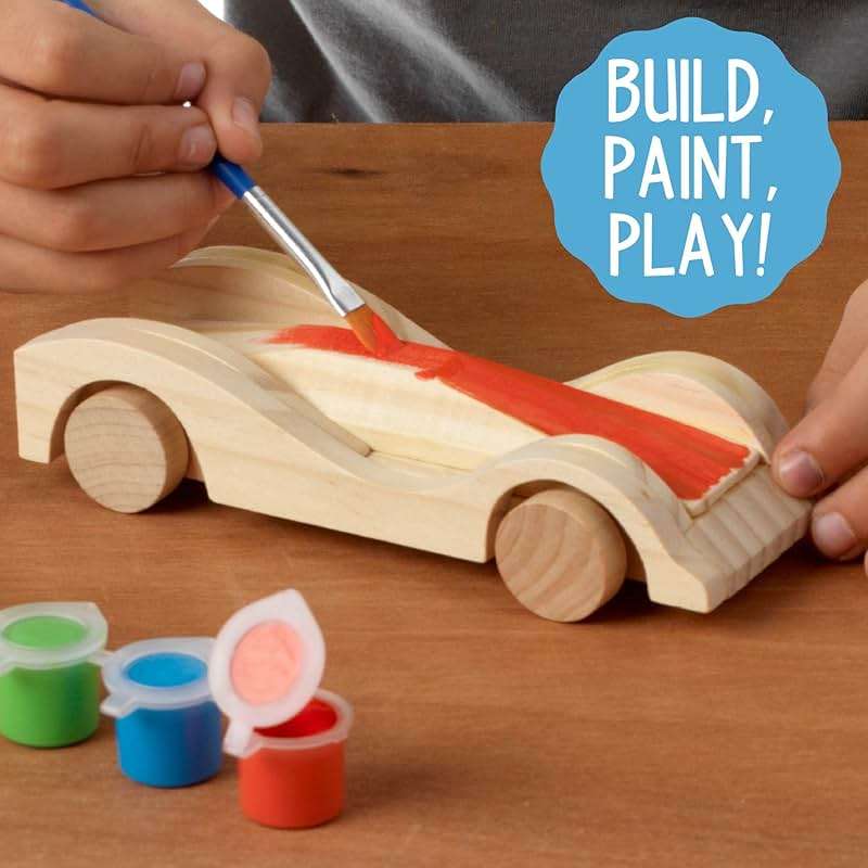Made By Me Build & Paint Your Own Wooden Toys, DIY Wood Craft Kit, Easy to Assemble, 3 Cars - Image 3
