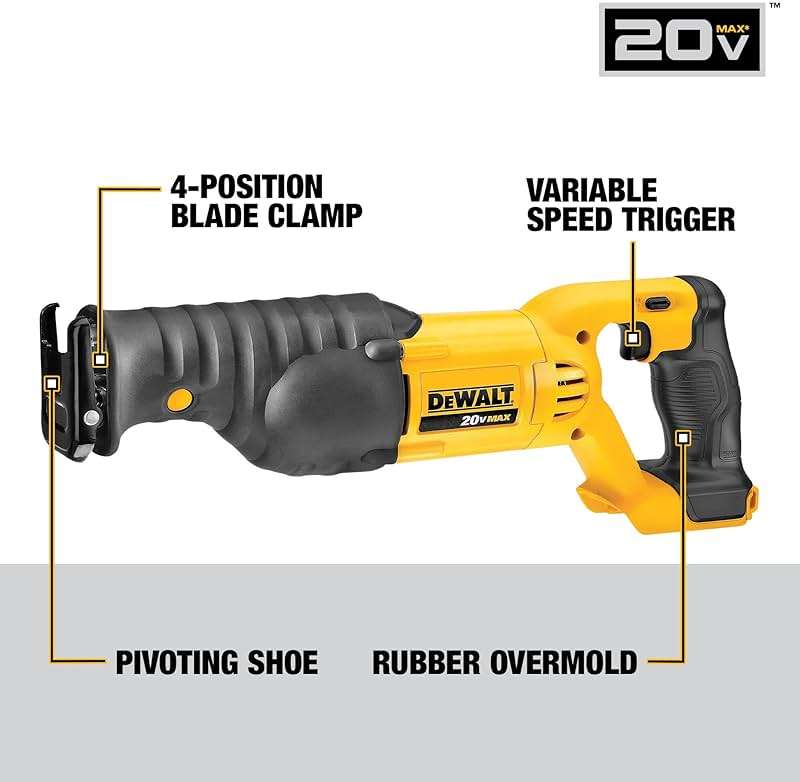 DEWALT 20V MAX Reciprocating Saw, 3,000 Strokes Per Minute, Variable Speed Trigger Cordless Saw, Tool Only (DCS380B) - Image 4