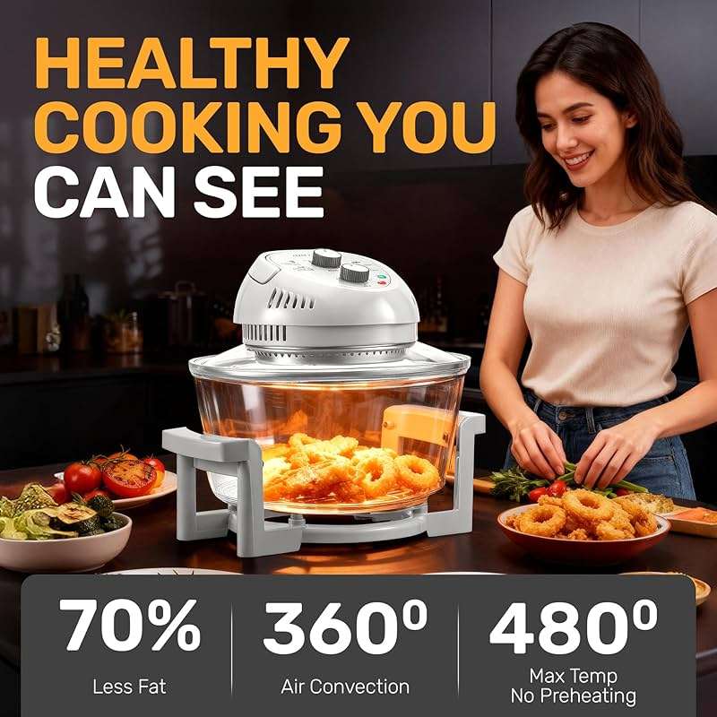 Granitestone 16Qt Large Glass Air Fryer Non Toxic – Family Sized Airfyrer Cooker with 3 Cooking Sections, Stainless Steel Racks, for French Fries, Chicken, No Preheat, Self Cleaning, Dishwasher Safe - Image 2