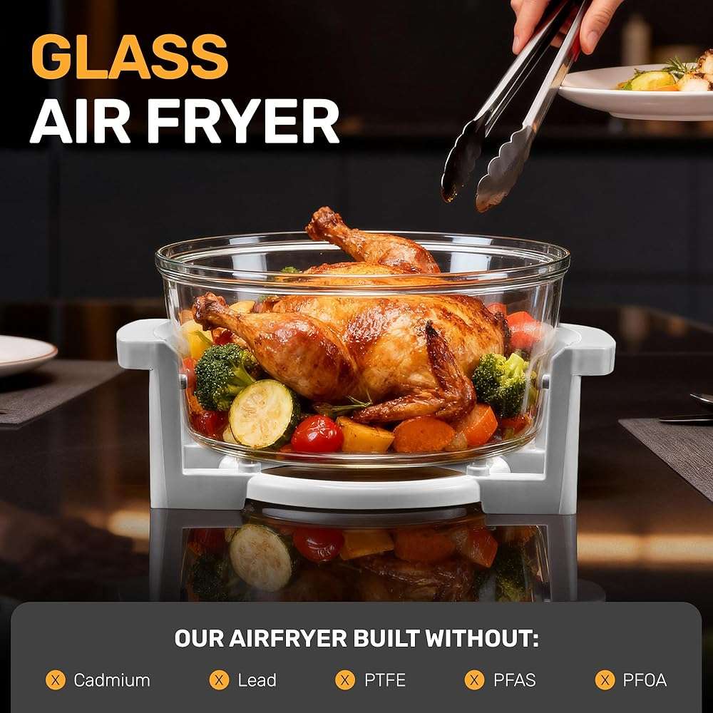 Granitestone 16Qt Large Glass Air Fryer Non Toxic – Family Sized Airfyrer Cooker with 3 Cooking Sections, Stainless Steel Racks, for French Fries, Chicken, No Preheat, Self Cleaning, Dishwasher Safe - Image 3