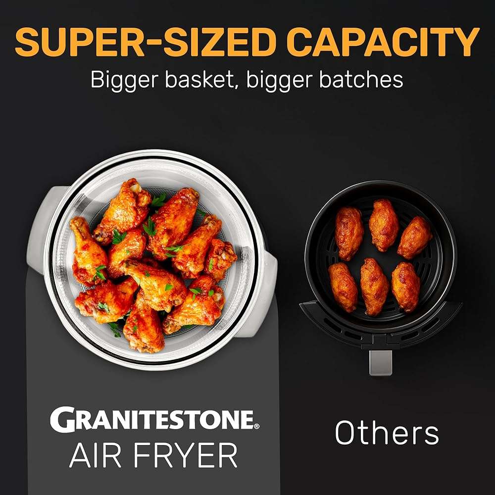 Granitestone 16Qt Large Glass Air Fryer Non Toxic – Family Sized Airfyrer Cooker with 3 Cooking Sections, Stainless Steel Racks, for French Fries, Chicken, No Preheat, Self Cleaning, Dishwasher Safe - Image 5