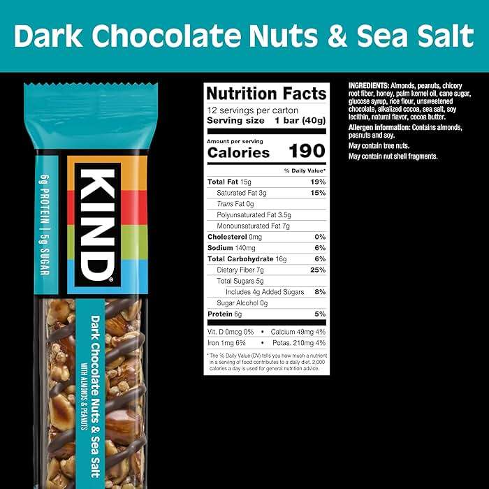 KIND Healthy Snacks Bars, Dark Chocolate Nuts & Sea Salt, Gluten Free, Low Sugar, High Fiber Snacks, 6g Protein, 12 Count - Image 8