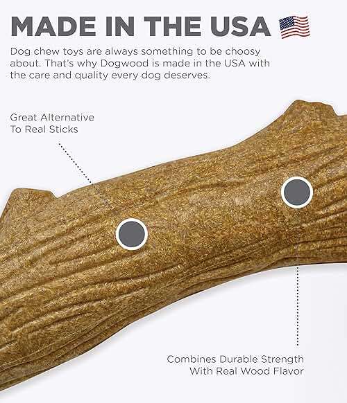 Pupstages Dogwood Dog Chew Toy, Made in the USA – Real-Wood Blend, Natural Flavor & Texture, Moderate Chewers, Large, 8" - Image 2