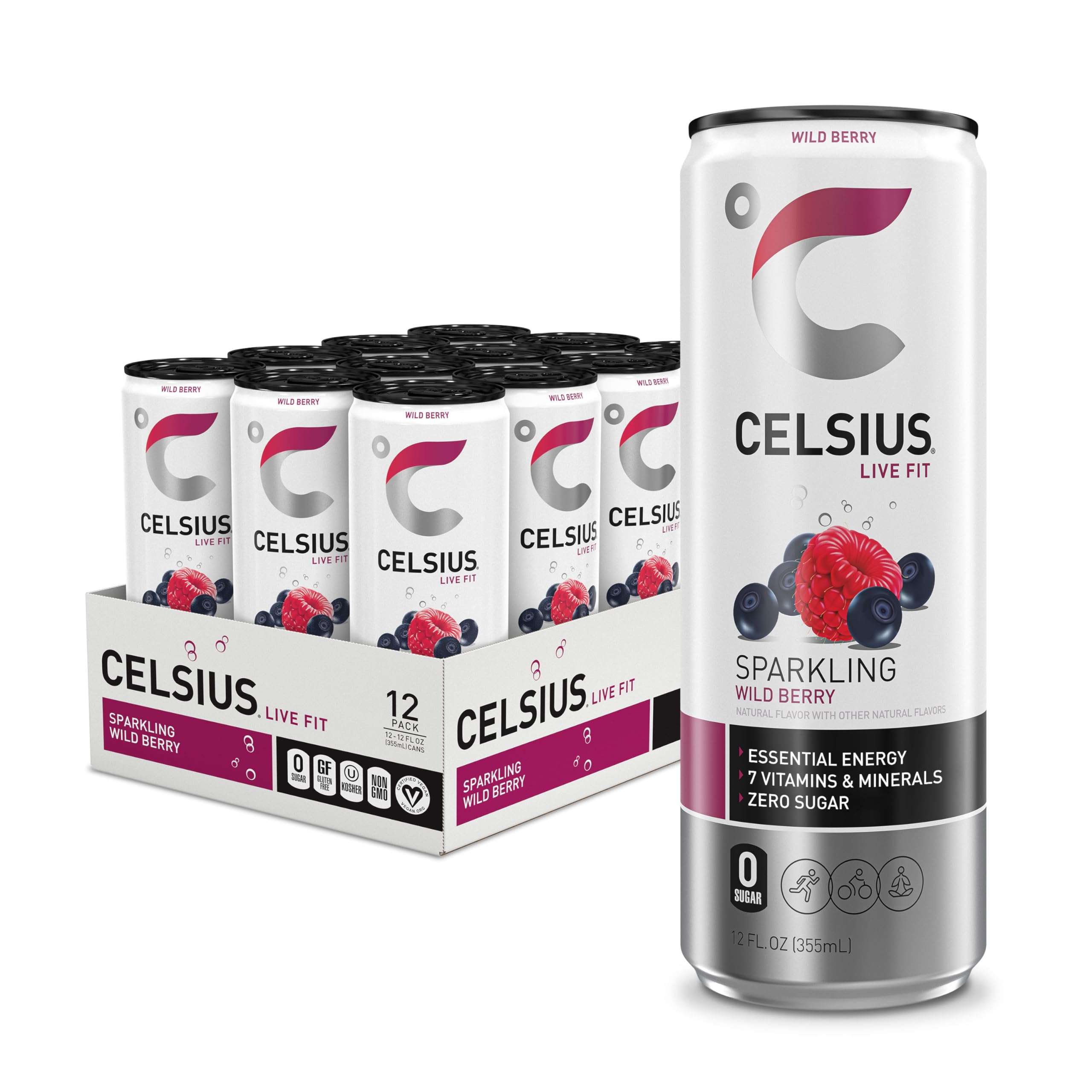 CELSIUS Sparkling Wild Berry, Functional Essential Energy Drink 12 Fl Oz (Pack of 12) - Image 1