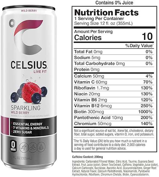 CELSIUS Sparkling Wild Berry, Sugar Free Energy Drink, 12 Fl Oz (Pack of 12) - Image 3