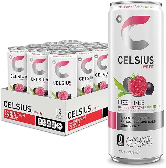 CELSIUS Fizz Free Raspberry Acai Green Tea, Sugar Free Energy Drink, 12 Fl Oz (Pack of 12) - Image 1