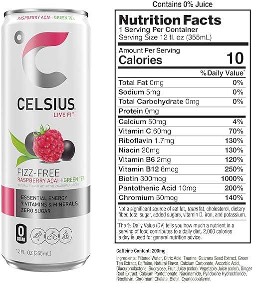 CELSIUS Fizz Free Raspberry Acai Green Tea, Sugar Free Energy Drink, 12 Fl Oz (Pack of 12) - Image 2