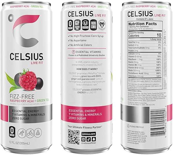 CELSIUS Fizz Free Raspberry Acai Green Tea, Sugar Free Energy Drink, 12 Fl Oz (Pack of 12) - Image 3
