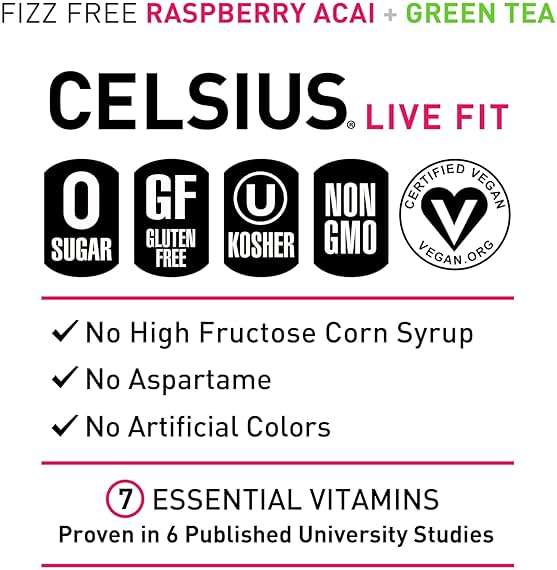 CELSIUS Fizz Free Raspberry Acai Green Tea, Sugar Free Energy Drink, 12 Fl Oz (Pack of 12) - Image 4