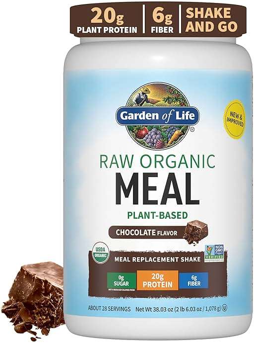 Garden of Life Meal Replacement Shakes, Raw Organic, Chocolate Protein Powder with Plant Based Pea Protein, Sprouts, Greens, Probiotics, Dairy Free 28 Servings - Image 1