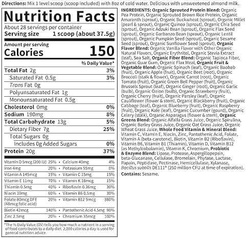 Garden of Life Meal Replacement Shakes, Raw Organic, Vanilla Protein Powder with Plant Based Pea Protein, Sprouts, Greens, Probiotics, Dairy Free 28 Servings - Image 6