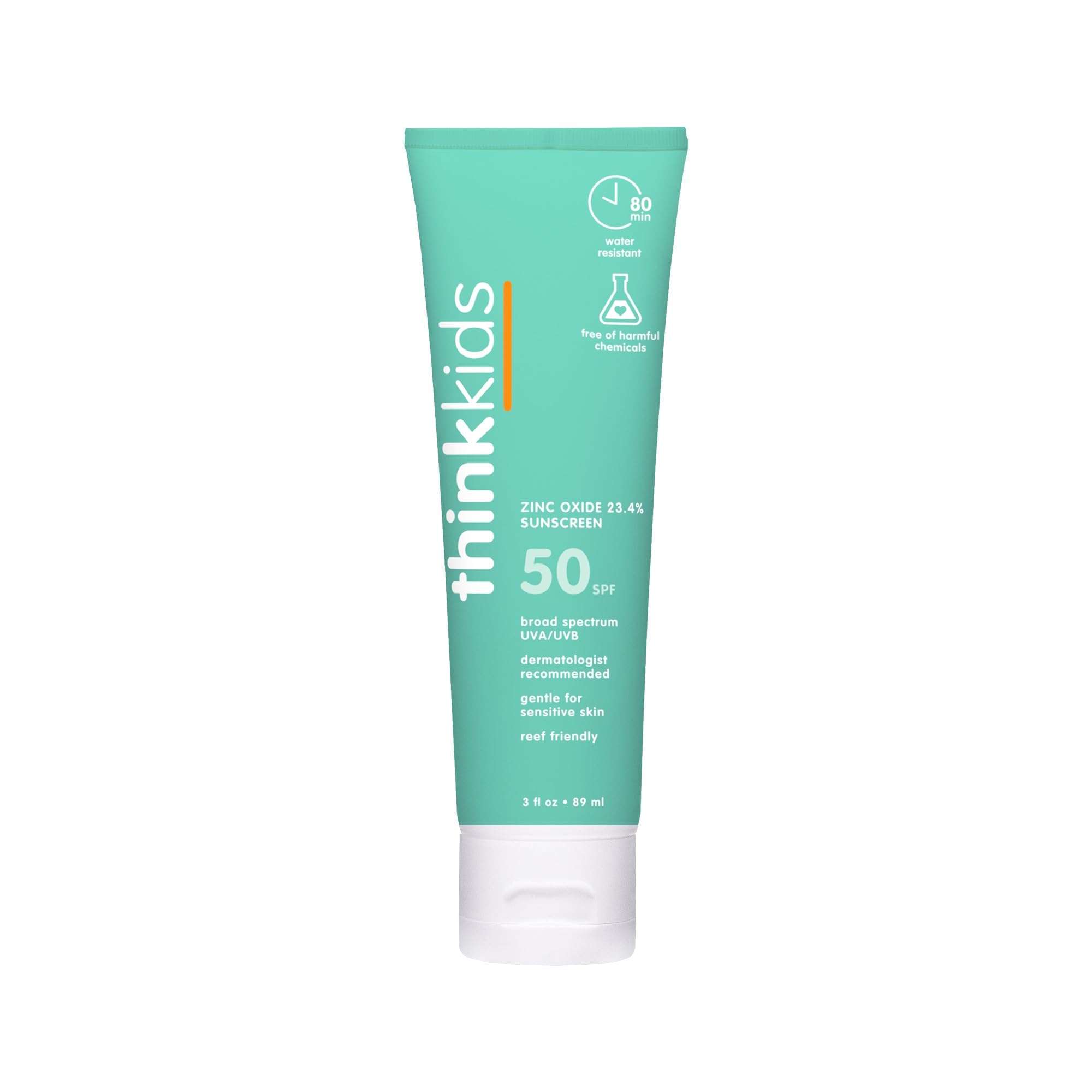 Thinkkids Safe Mineral Sunscreen SPF 50+, 3 Fl Oz, Natural, Water Resistant Reef Safe Sunscreen for Children, Broad Spectrum UVA/UVB Sun Screen - Image 1
