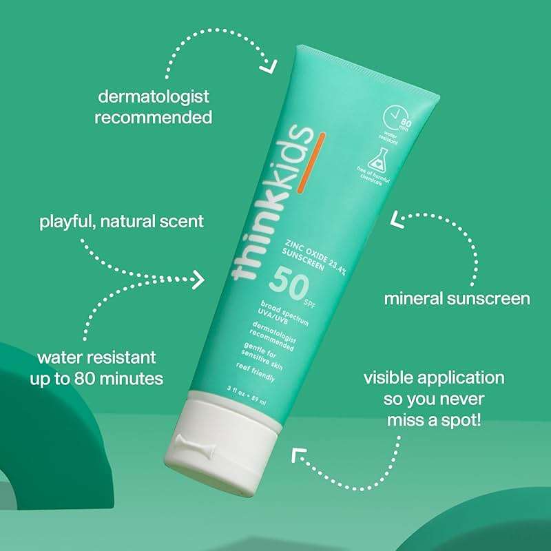 Thinkkids Safe Mineral Sunscreen SPF 50+, 3 Fl Oz, Natural, Water Resistant Reef Safe Sunscreen for Children, Broad Spectrum UVA/UVB Sun Screen - Image 3