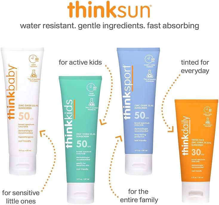 Thinkkids Safe Mineral Sunscreen SPF 50+, 3 Fl Oz, Natural, Water Resistant Reef Safe Sunscreen for Children, Broad Spectrum UVA/UVB Sun Screen - Image 6