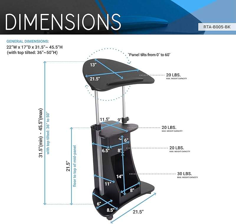 Techni Mobili Sit-to-Stand Mobile Medical Laptop Computer Cart, Black, Adjustable Height, B005 - Image 3