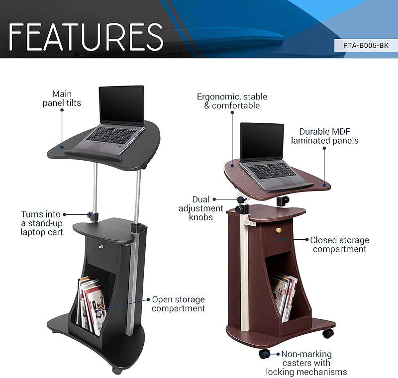 Techni Mobili Sit-to-Stand Mobile Medical Laptop Computer Cart, Black, Adjustable Height, B005 - Image 4