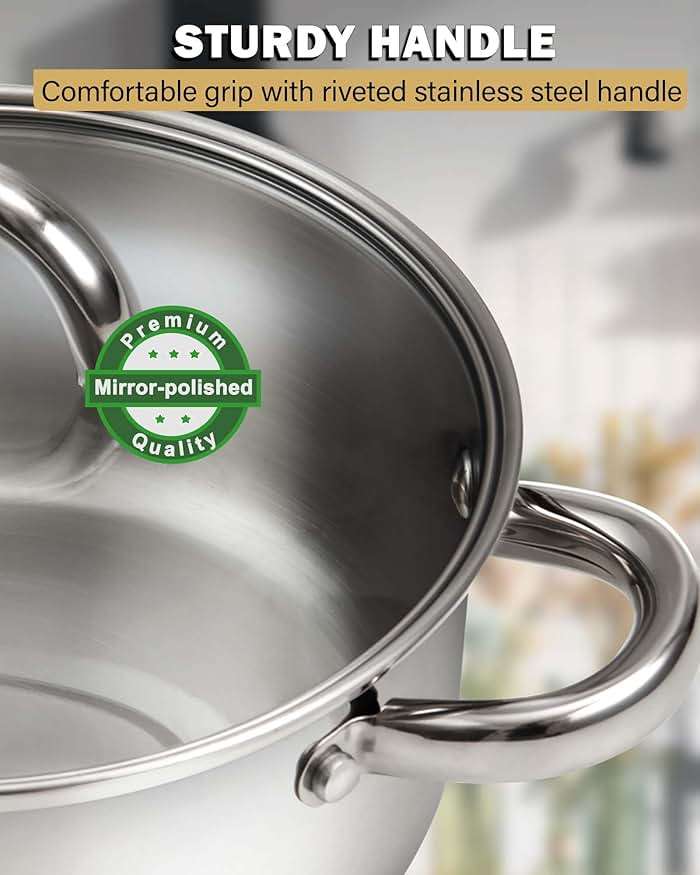 Cook N Home Kitchen Cookware Sets, 12-Piece Basic Stainless Steel Pots and Pans, Silver - Image 7