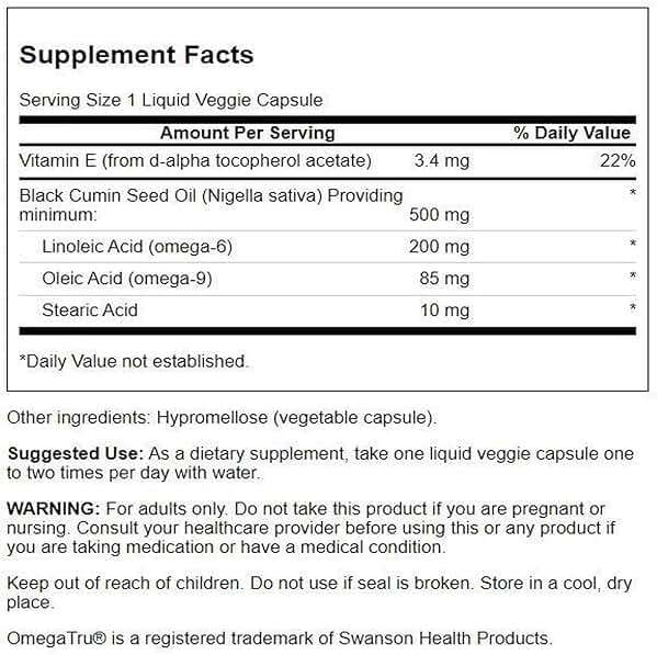 Swanson Black Cumin Seed Oil 500 Milligrams 60 Liq Vegcap - Image 2