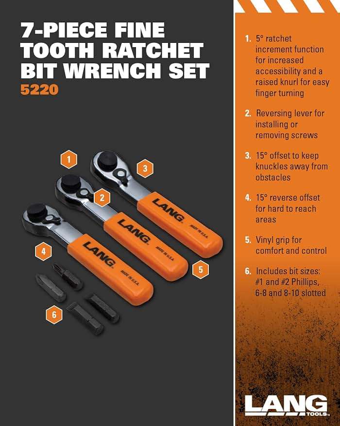 Lang Tools 5220 7-Piece Fine Tooth Bit Wrench Set , Black - Image 5