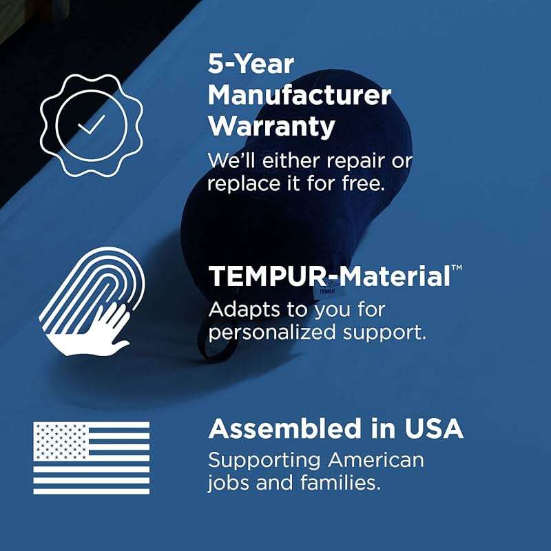 Tempur-Pedic All-Purpose Memory Foam Travel Pillow, Peanut-Shaped Lumbar Pillow for Neck and Back Pressure Relief, Navy - Image 6