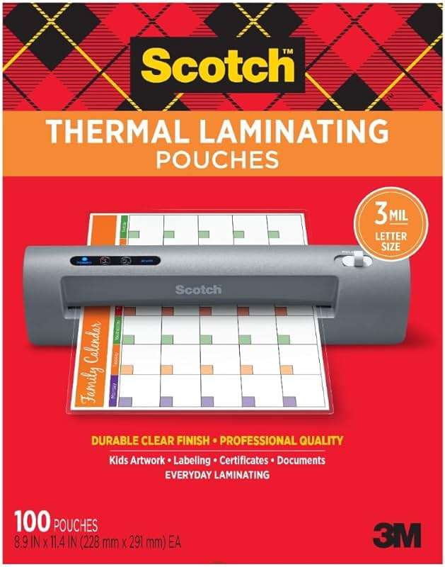 Scotch Thermal Laminating Pouches, for Use with Thermal Laminators, 8.9 x 11.4 Inches, Letter Size Sheets, 100-Pack - Image 9