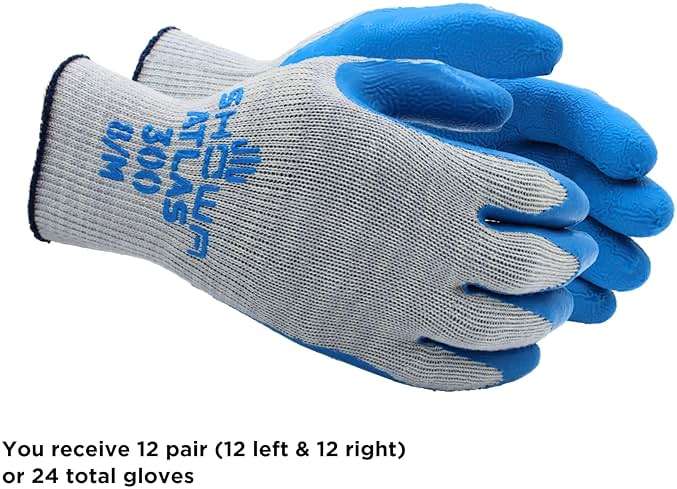 SHOWA Atlas 300 Original 1994 Crinkle Grip Work Gloves, Natural Latex Palm, Heavy Duty 10-Gauge for Construction, Landscaping, Gardening, & Masonry, Blue, Medium, 12-Pair - Image 3
