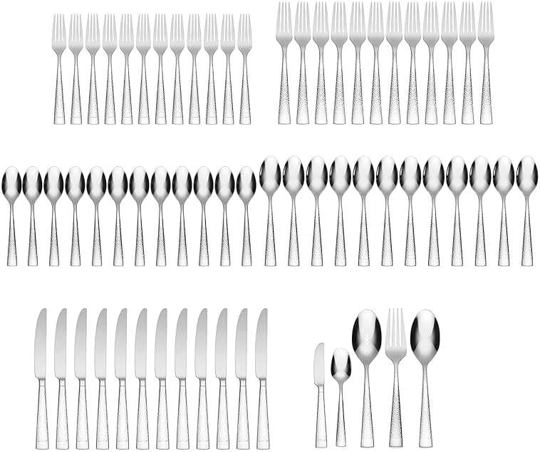 Oneida Silverware Set For 12, Sambre 65-Piece Fine Flatware Set with Serving Utensils, Service For 12, 18/10 Stainless Steel, Dishwasher Safe, Knives Spoons And Forks Sets, Dining (Silver, 65 Piece) - Image 3