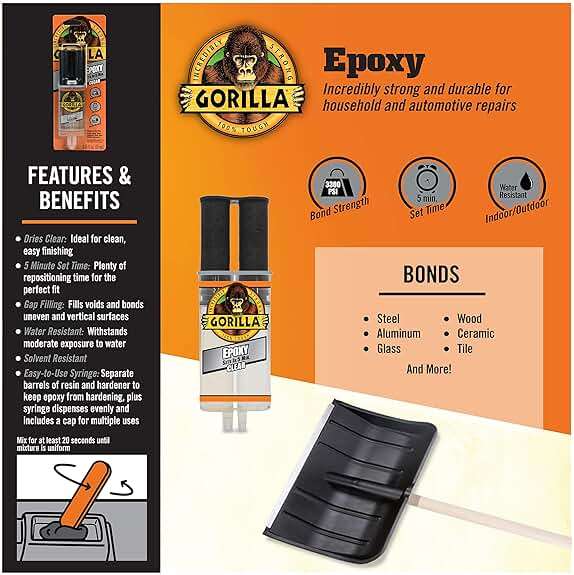 Gorilla 2 Part Epoxy, 5 Minute Set, .85 Ounce Syringe, Clear, (Pack of 6) - Image 4