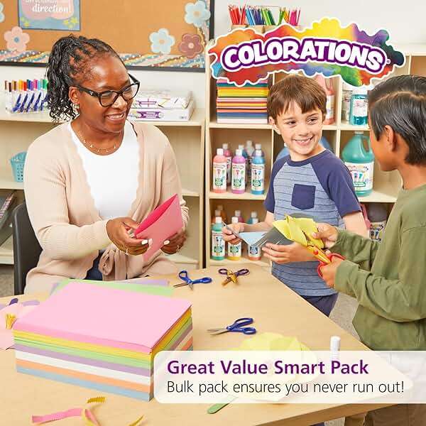 Colorations Construction Paper for Kids - 7 Bright Colors - 600 Bulk Sheets of 9"X12" - Assorted Pack of Heavy-Duty Craft Paper, Bulk School Supplies - Image 6