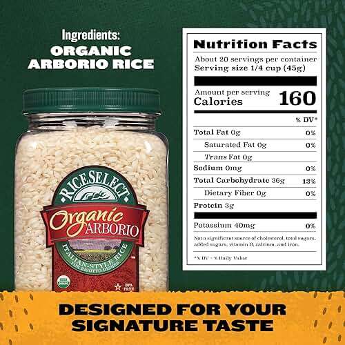 RiceSelect Organic Arborio Rice for Italian Risotto, Premium Gluten-Free Rice, Non-GMO, 32-Ounce Jar, (Pack of 1) - Image 2