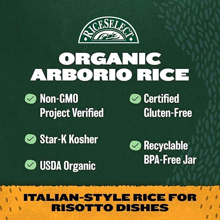 RiceSelect Organic Arborio Rice for Italian Risotto, Premium Gluten-Free Rice, Non-GMO, 32-Ounce Jar, (Pack of 1) - Image 5