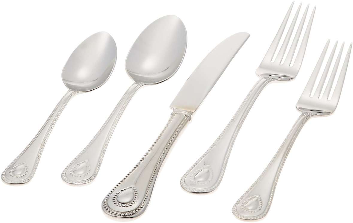 Lenox Silverware Set For 12, French Perle 65-Piece Flatware Set with Serving Utensils, Service For 12, Elegant 18/10 Stainless Steel Utensils with Beading, Knives Spoons & Forks (Silver, 65 Piece) - Image 5