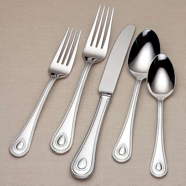 Lenox Silverware Set For 12, French Perle 65-Piece Flatware Set with Serving Utensils, Service For 12, Elegant 18/10 Stainless Steel Utensils with Beading, Knives Spoons & Forks (Silver, 65 Piece) - Image 8
