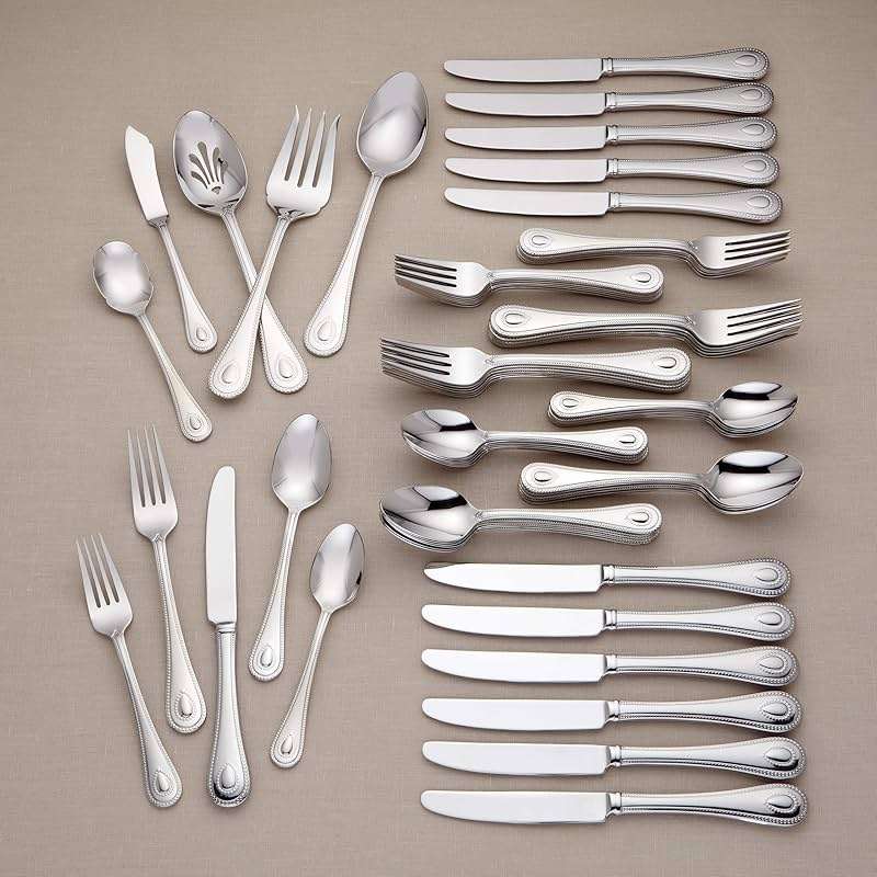 Lenox Silverware Set For 12, French Perle 65-Piece Flatware Set with Serving Utensils, Service For 12, Elegant 18/10 Stainless Steel Utensils with Beading, Knives Spoons & Forks (Silver, 65 Piece) - Image 10