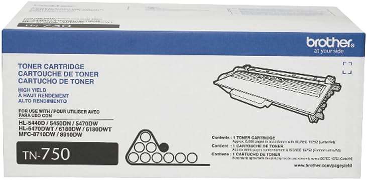Brother Genuine High Yield Toner Cartridge, TN750, Replacement Black Toner, Page Yield Up to 8,000 Pages, Amazon Dash Replenishment Cartridge - Image 1