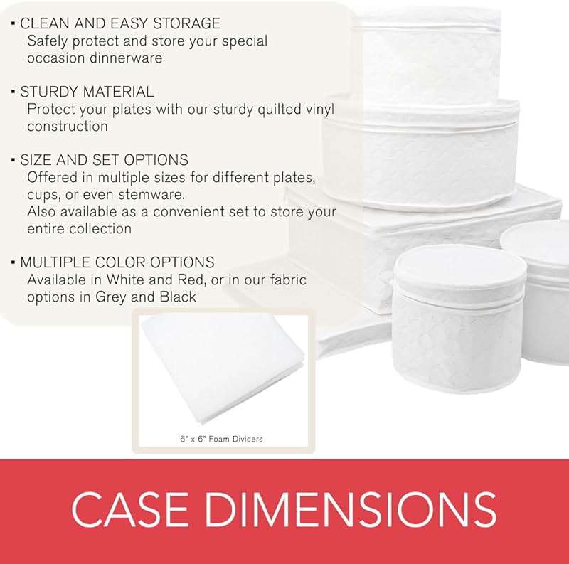 LAMINET 6 Piece Quilted Dinnerware Storage Starter Set - Includes 4 Plate Cases, 1 Cup Case & Platter Case - WHITE - Image 5