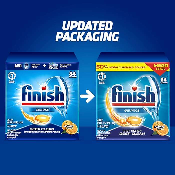 Finish Gelpacs Dishwasher Detergent Pods, Quick Dissolving Cleaning Power, Fights Grease & Dried-On Food, Easy-to-Use Pre-Measured Dishwasher Soap, Orange Scent, 84 Count - Image 5