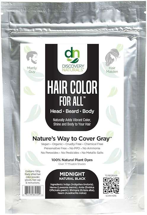 Midnight Natural Black Henna Hair Color For All Kit | 100% All Natural Hair Dye & Beard Dye Powder Kit Organic, Herbal & Vegan Chemical & Cruelty Free Permanent Gray Coverage & Tinting - Image 1