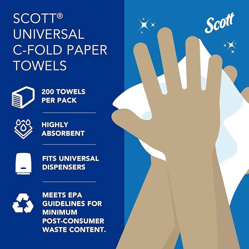 Scott Professional Essential C-Fold Folded Paper Towels, Bulk (01510), Fast-Drying Absorbency Pockets, 13.15"x10.125" Towel, White (200 Sheets/Pack, 12 Packs/Case, 2,400 Sheet Total) - Image 11