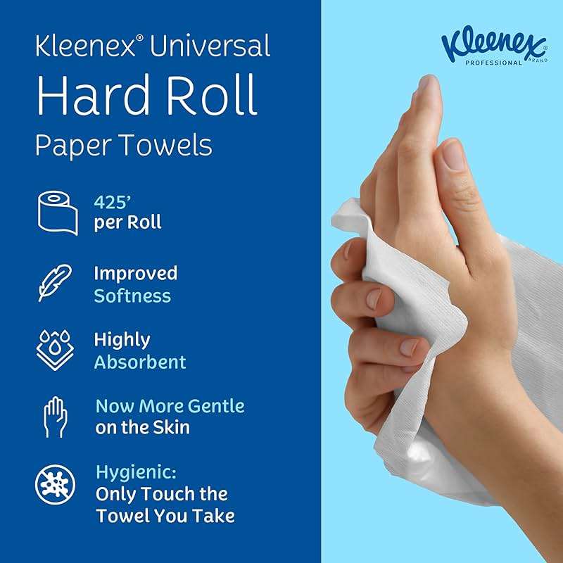 Kleenex Professional Universal Hard Roll Paper Towels, Bulk (01080), Hardwound 1.5" Core, Premium Absorbency Pockets, White (12 Rolls at 425' Each, 5,100'/Case) - Image 3