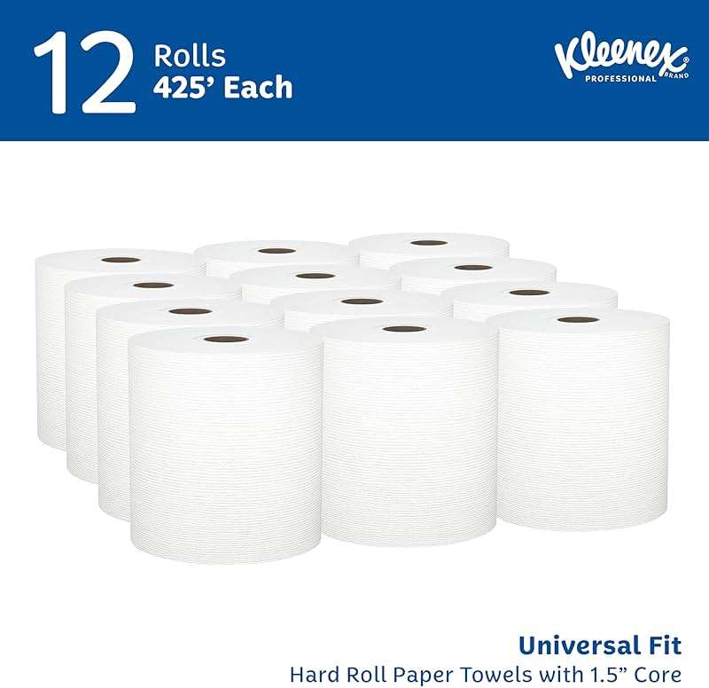 Kleenex Professional Universal Hard Roll Paper Towels, Bulk (01080), Hardwound 1.5" Core, Premium Absorbency Pockets, White (12 Rolls at 425' Each, 5,100'/Case) - Image 4