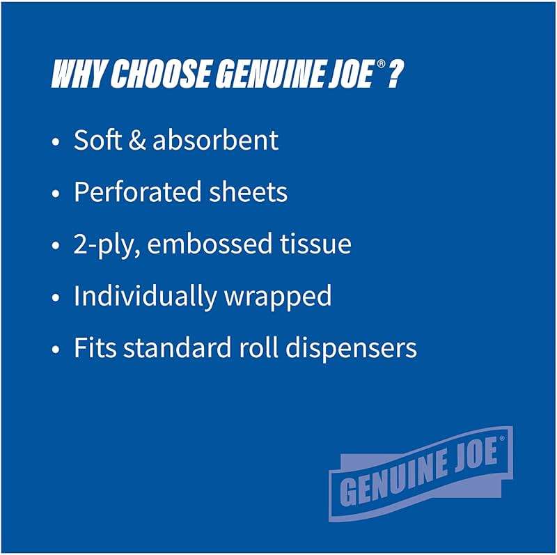 Genuine Joe Standard Bath Tissue, 4" x 4", 2-Ply, 550 Sheets/Roll, 80 Count - Image 9