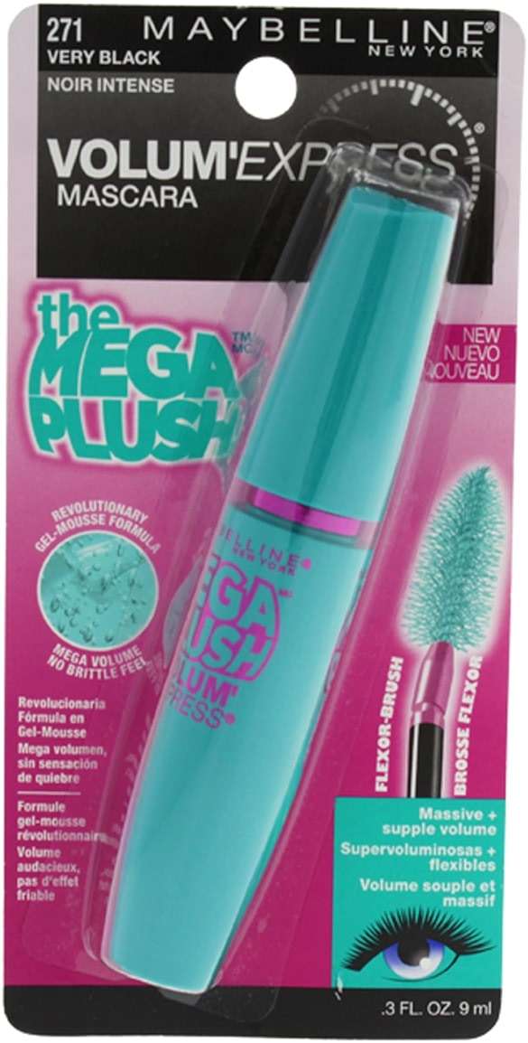 Maybelline New York Volume Express Mega Plush Washable Mascara, Very Black, 0.3 Fluid Ounce - Image 1