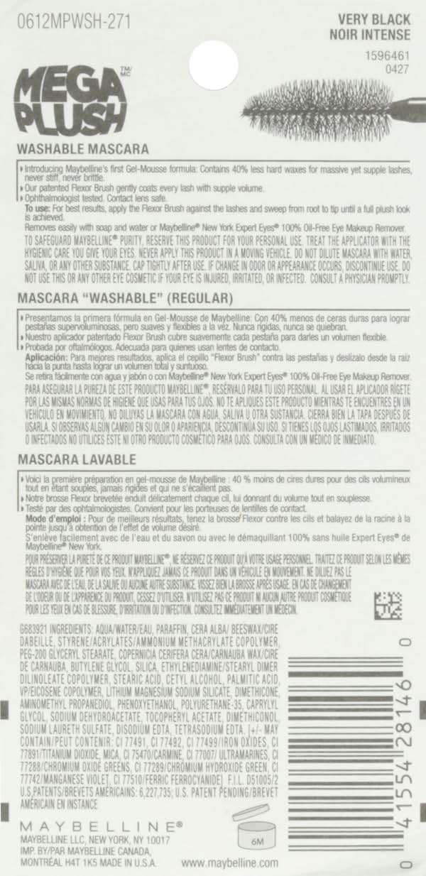 Maybelline New York Volume Express Mega Plush Washable Mascara, Very Black, 0.3 Fluid Ounce - Image 3