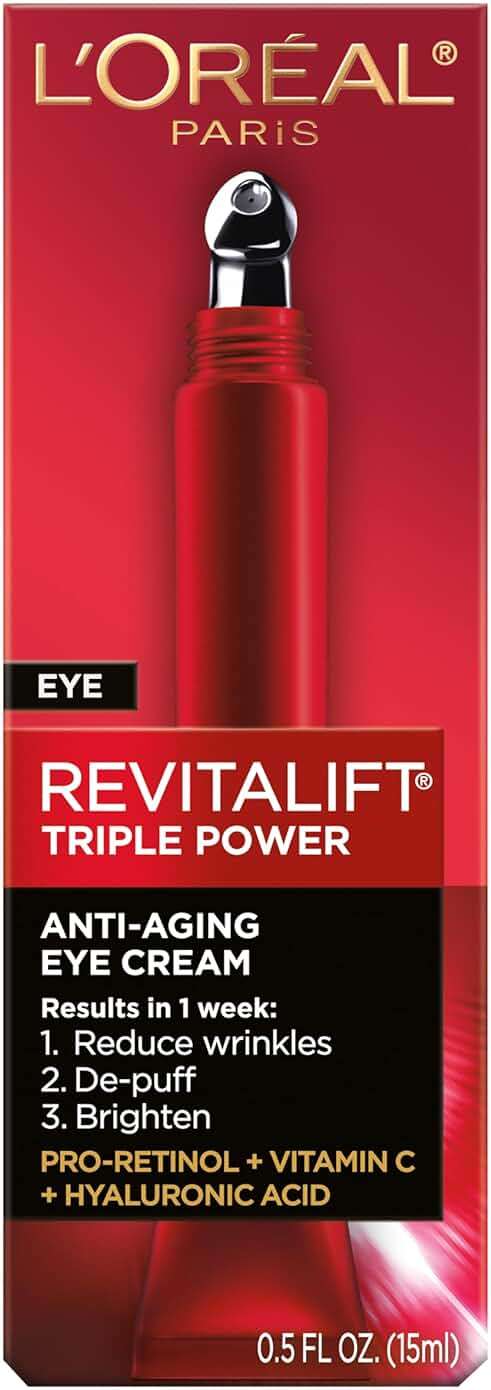L'Oreal Paris Revitalift Triple Power Anti-Aging Eye Cream, Pro Retinol, Hyaluronic Acid & Vitamin C, Reduce Wrinkles & Puffiness 0.5 fl. oz. - Image 2