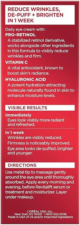 L'Oreal Paris Revitalift Triple Power Anti-Aging Eye Cream, Pro Retinol, Hyaluronic Acid & Vitamin C, Reduce Wrinkles & Puffiness 0.5 fl. oz. - Image 3