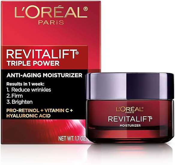 L'Oreal Paris Revitalift Triple Power Anti-Aging Face Moisturizer, Pro Retinol, Hyaluronic Acid & Vitamin C to Reduce Wrinkles, Firm & Brighten Skin, 1.7 Oz - Image 1