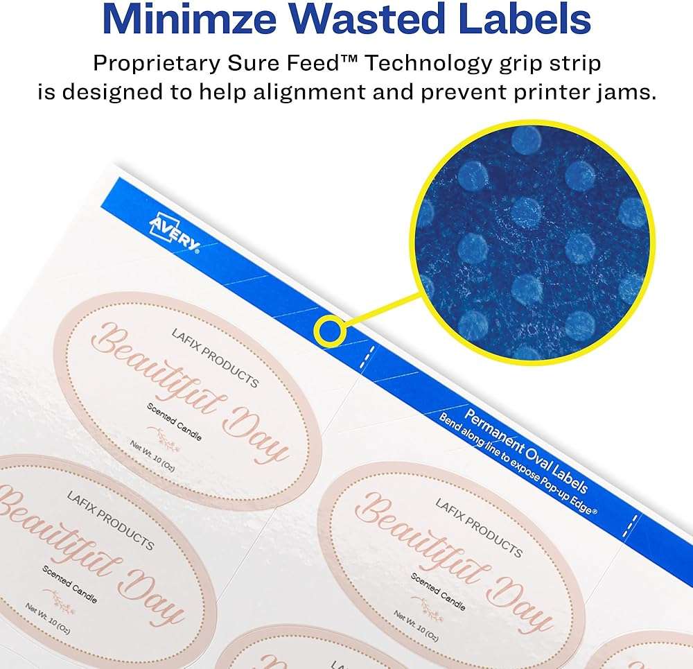 Avery Printable Oval Labels, 2" x 3-1/3", Glossy White, Laser & Inkjet Compatible, 80 Blank Labels Total, Great for Mailing, Branding, Packaging, and More (22820) - Image 5